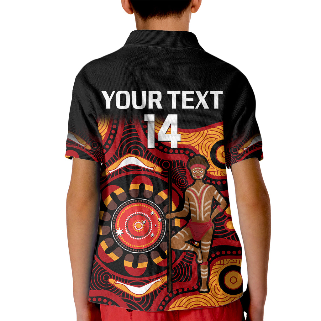 (Custom Text And Number) Australia Indigenous Rugby Kid Polo Shirt All Stars Aborigine Dreamtime Black Version - Vibe Hoodie Shop