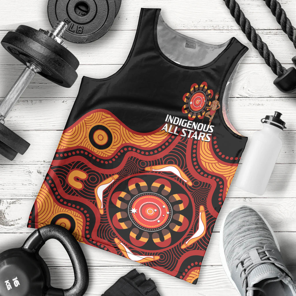 (Custom Text And Number) Australia Indigenous Rugby Men Tank Top All Stars Aborigine Dreamtime Black Version - Vibe Hoodie Shop