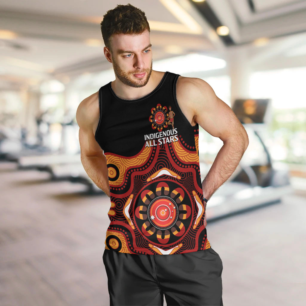 (Custom Text And Number) Australia Indigenous Rugby Men Tank Top All Stars Aborigine Dreamtime Black Version - Vibe Hoodie Shop