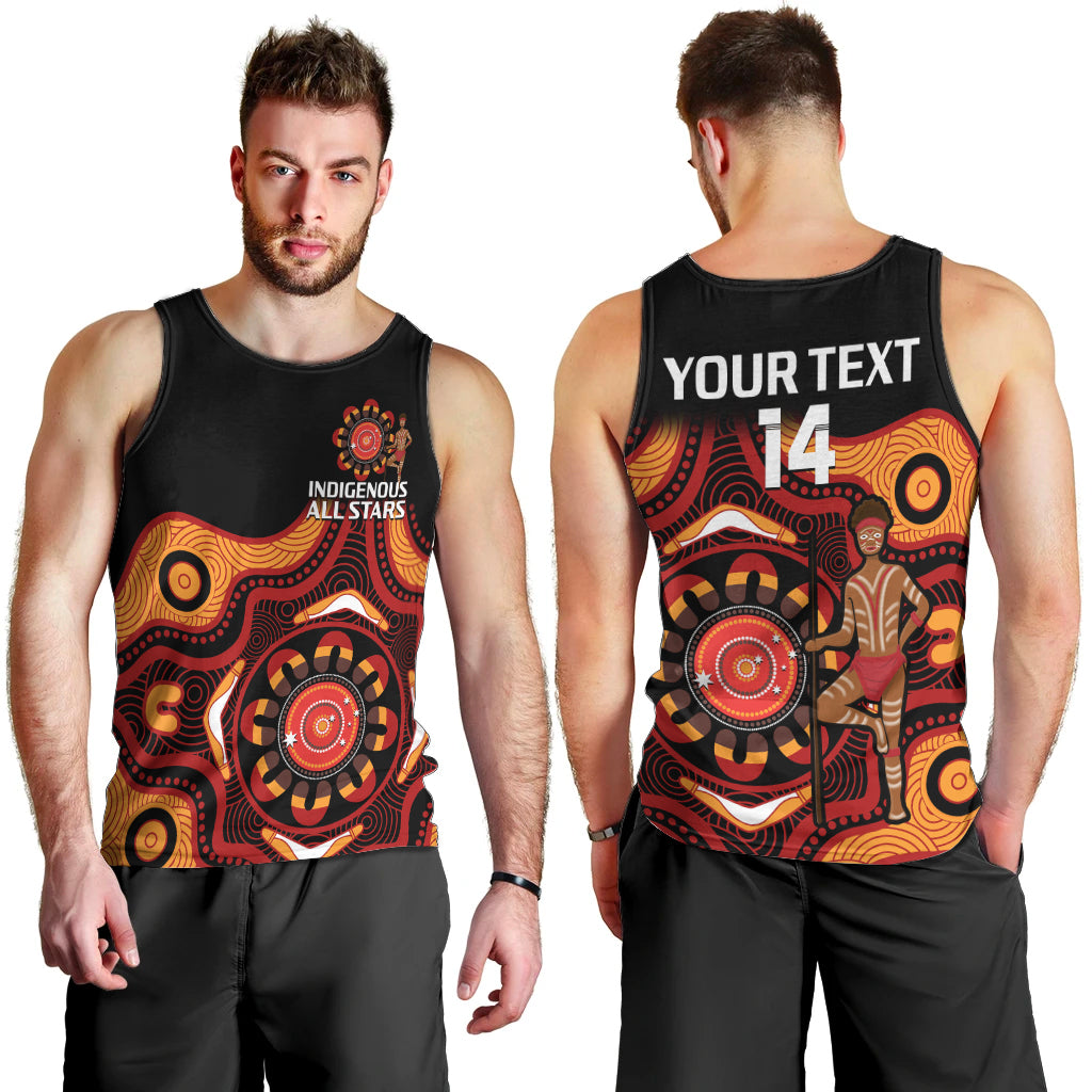 (Custom Text And Number) Australia Indigenous Rugby Men Tank Top All Stars Aborigine Dreamtime Black Version - Vibe Hoodie Shop