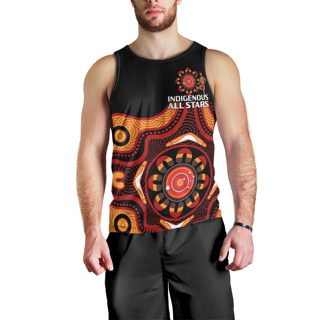 (Custom Text And Number) Australia Indigenous Rugby Men Tank Top All Stars Aborigine Dreamtime Black Version - Vibe Hoodie Shop