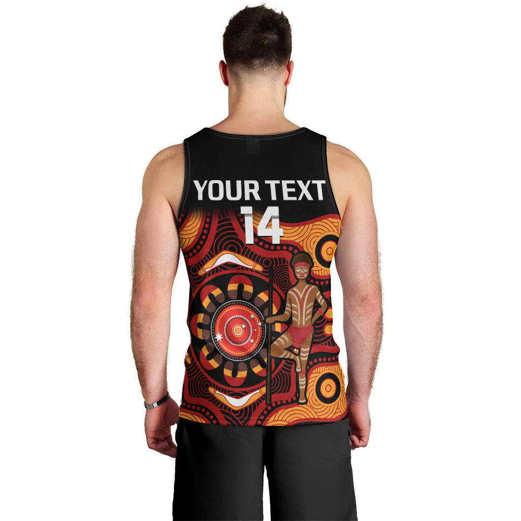 (Custom Text And Number) Australia Indigenous Rugby Men Tank Top All Stars Aborigine Dreamtime Black Version - Vibe Hoodie Shop