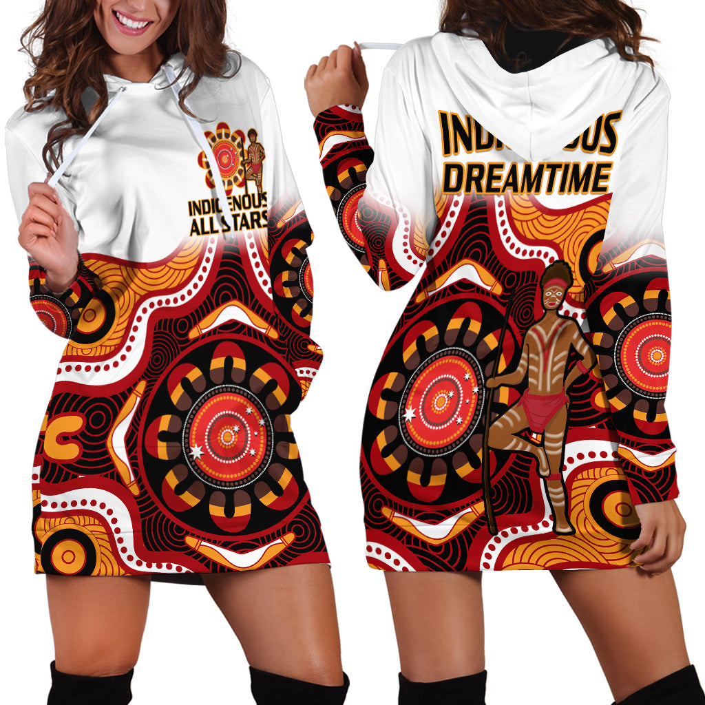 Australia Indigenous Rugby Hoodie Dress All Stars Aborigine Dreamtime White Version - Vibe Hoodie Shop