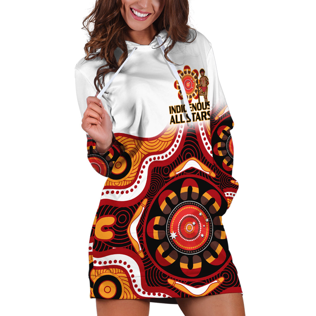 Australia Indigenous Rugby Hoodie Dress All Stars Aborigine Dreamtime White Version - Vibe Hoodie Shop