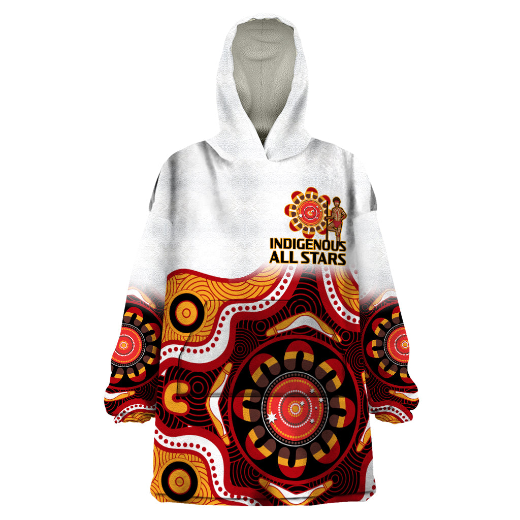 Australia Indigenous Rugby Wearable Blanket Hoodie All Stars Aborigine Dreamtime White Version - Vibe Hoodie Shop