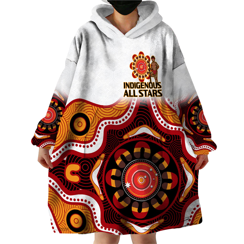 Australia Indigenous Rugby Wearable Blanket Hoodie All Stars Aborigine Dreamtime White Version - Vibe Hoodie Shop