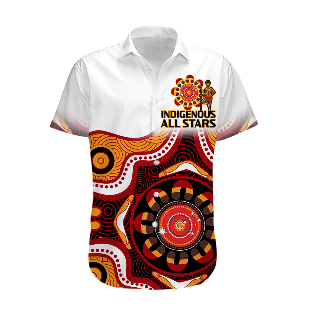 (Custom Text And Number) Australia Indigenous Rugby Hawaiian Shirt All Stars Aborigine Dreamtime White Version - Vibe Hoodie Shop
