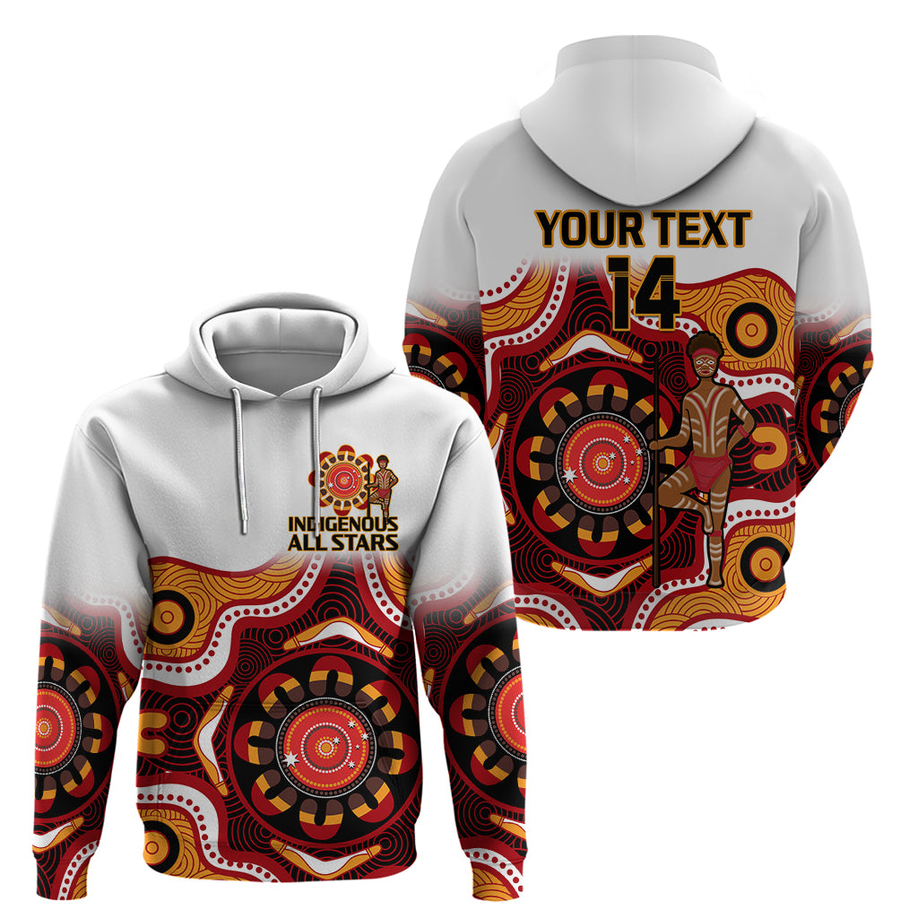 (Custom Text And Number) Australia Indigenous Rugby Hoodie All Stars Aborigine Dreamtime White Version - Vibe Hoodie Shop