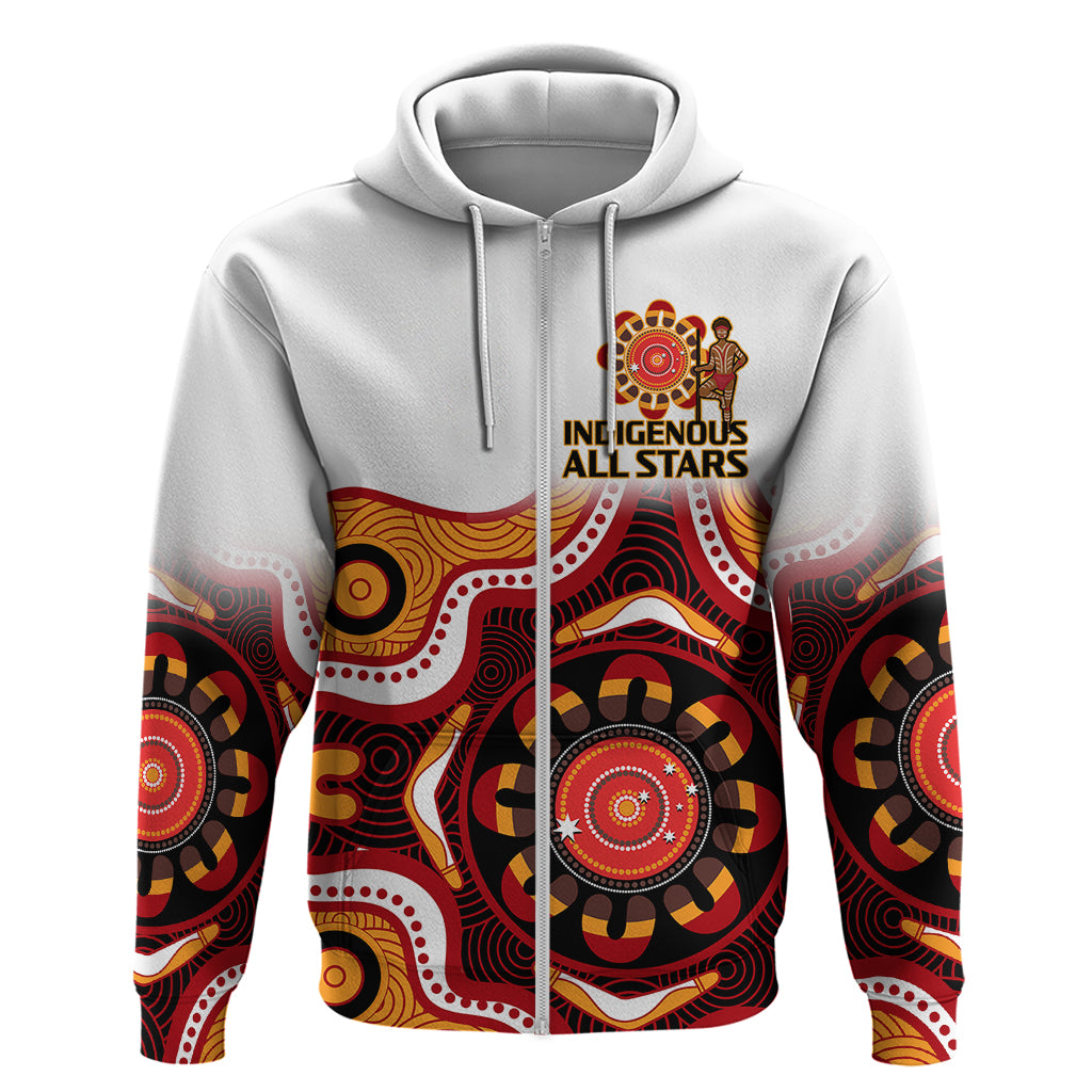 (Custom Text And Number) Australia Indigenous Rugby Hoodie All Stars Aborigine Dreamtime White Version - Vibe Hoodie Shop