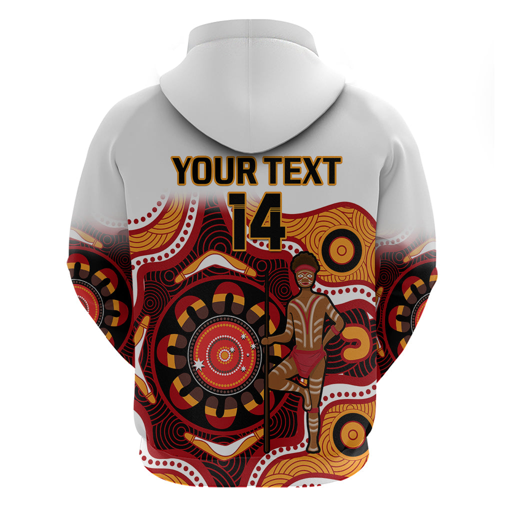(Custom Text And Number) Australia Indigenous Rugby Hoodie All Stars Aborigine Dreamtime White Version - Vibe Hoodie Shop