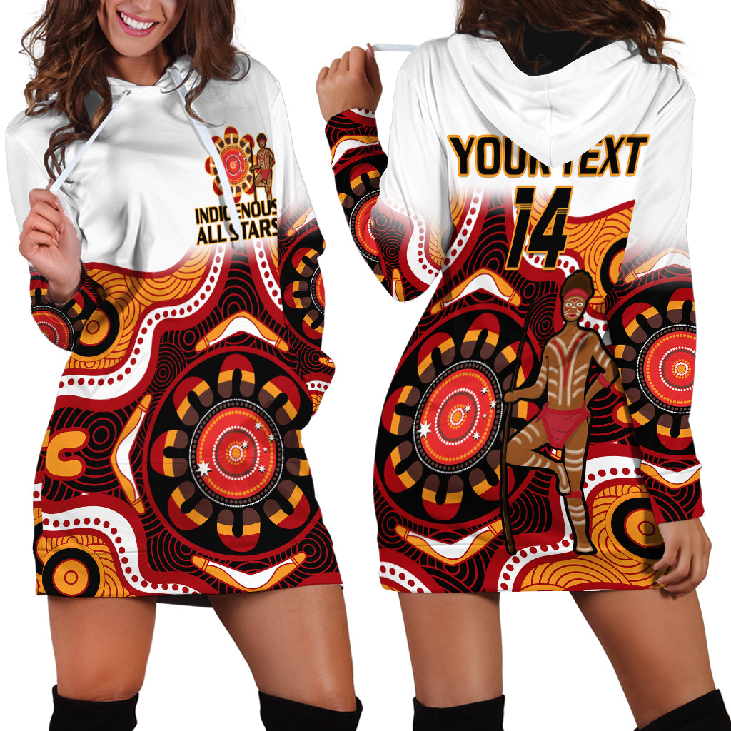 (Custom Text And Number) Australia Indigenous Rugby Hoodie Dress All Stars Aborigine Dreamtime White Version - Vibe Hoodie Shop