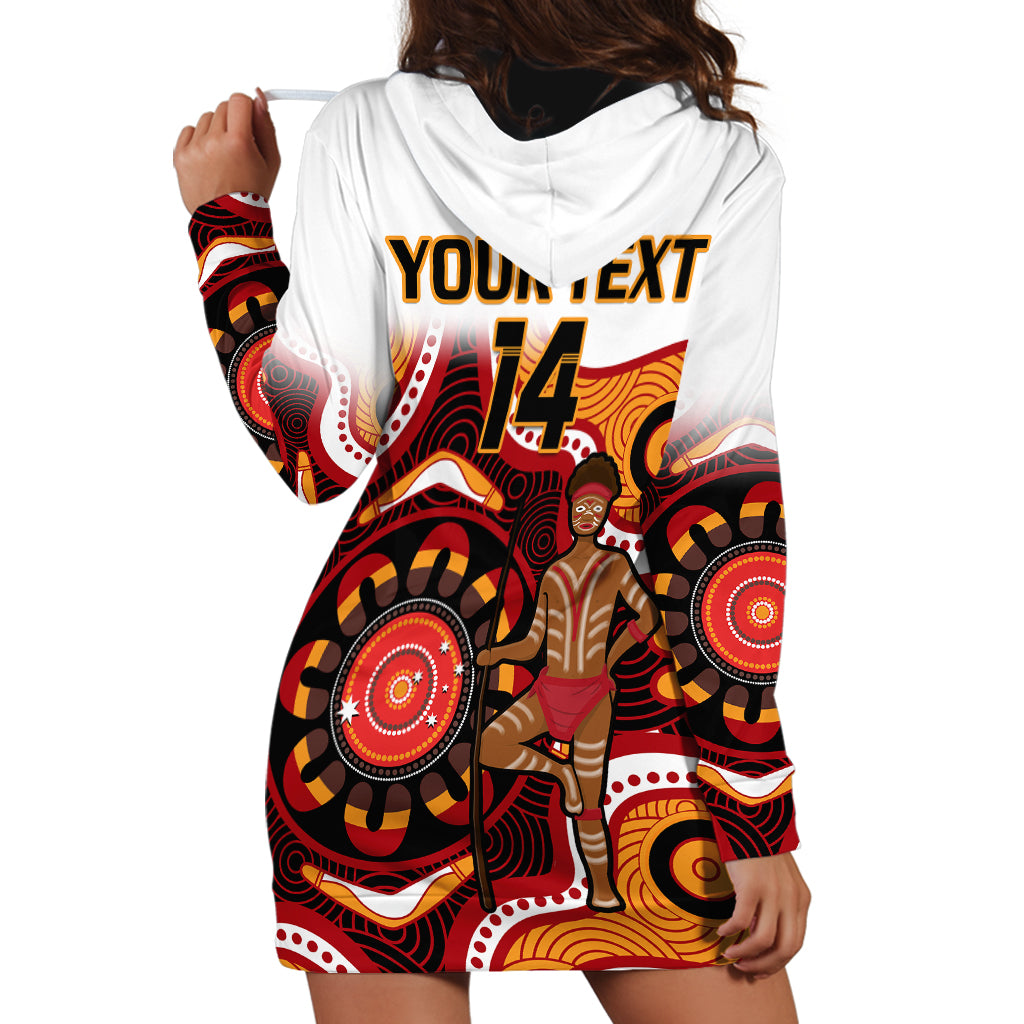 (Custom Text And Number) Australia Indigenous Rugby Hoodie Dress All Stars Aborigine Dreamtime White Version - Vibe Hoodie Shop