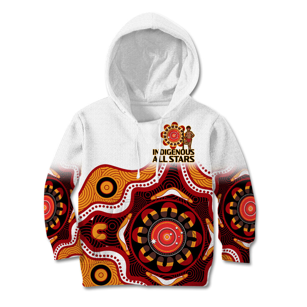 (Custom Text And Number) Australia Indigenous Rugby Kid Hoodie All Stars Aborigine Dreamtime White Version - Vibe Hoodie Shop