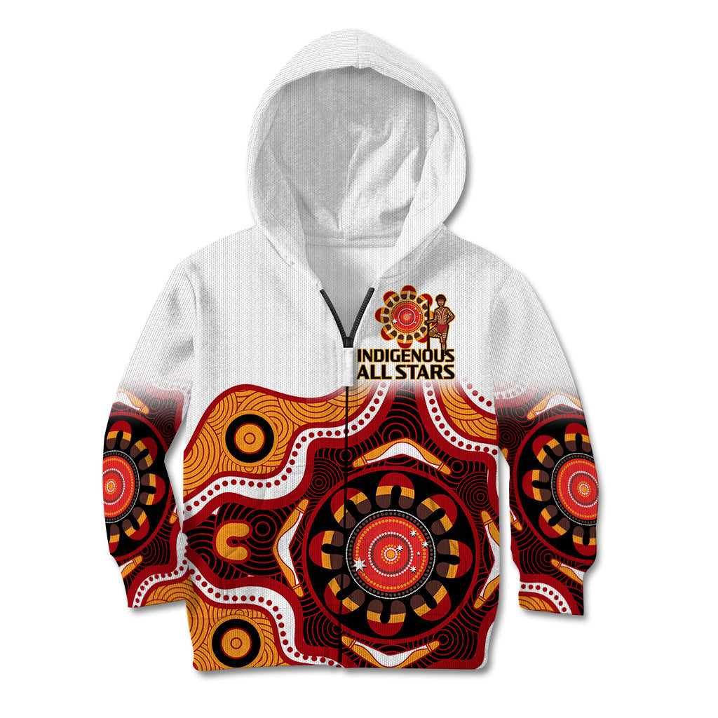 (Custom Text And Number) Australia Indigenous Rugby Kid Hoodie All Stars Aborigine Dreamtime White Version - Vibe Hoodie Shop