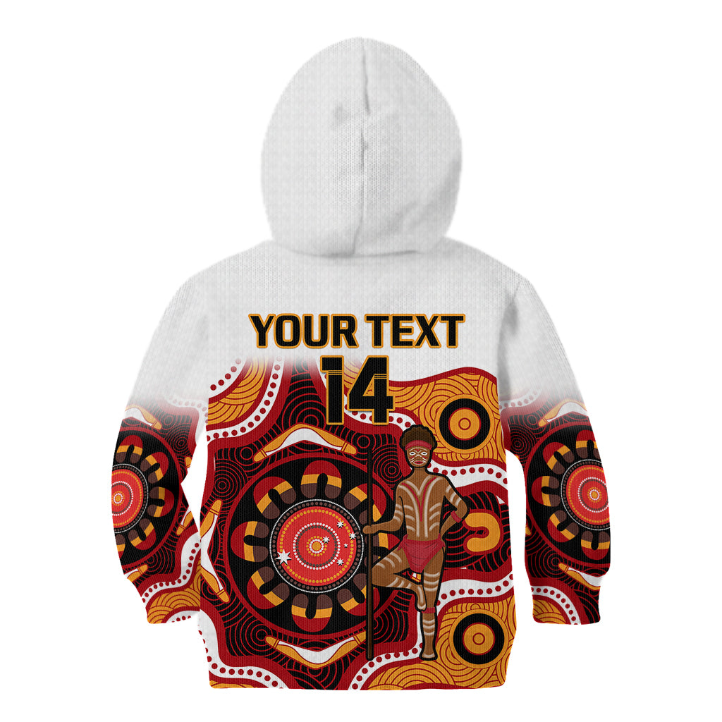 (Custom Text And Number) Australia Indigenous Rugby Kid Hoodie All Stars Aborigine Dreamtime White Version - Vibe Hoodie Shop