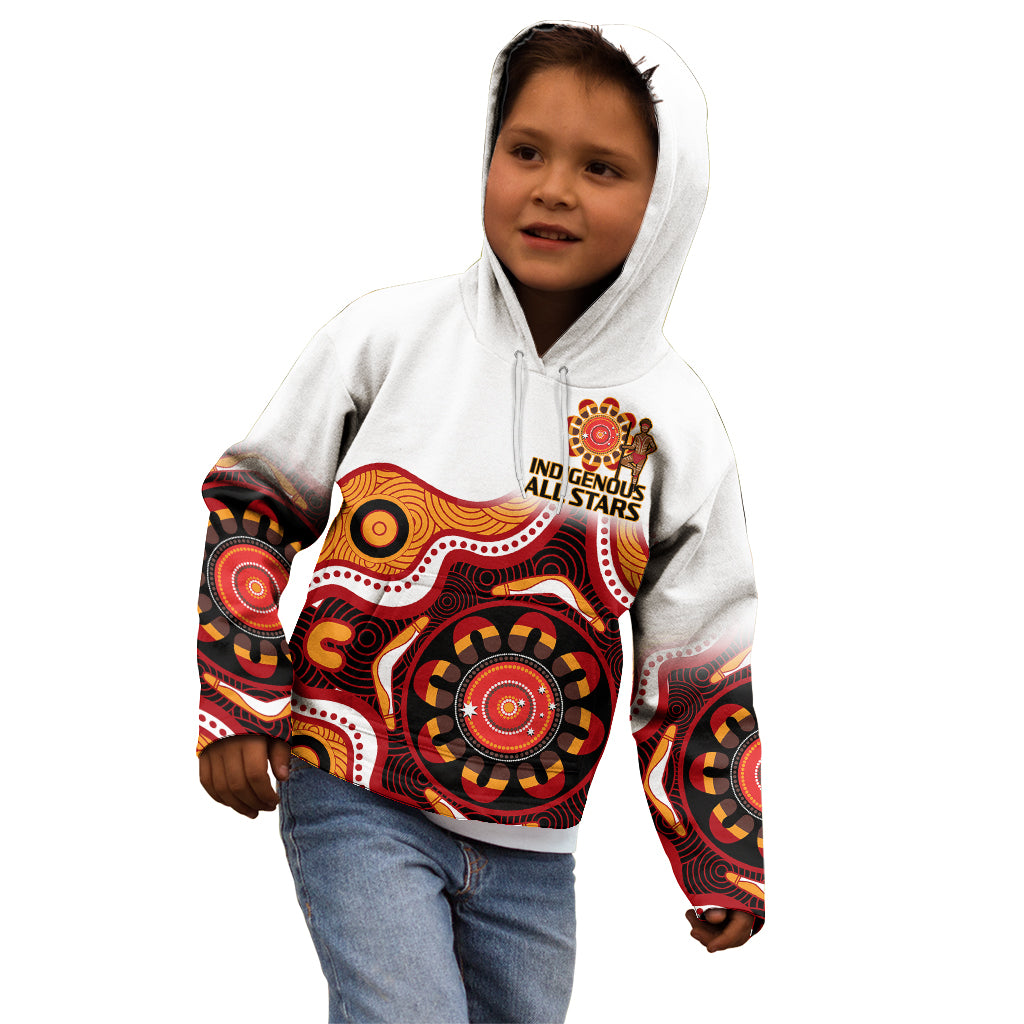 (Custom Text And Number) Australia Indigenous Rugby Kid Hoodie All Stars Aborigine Dreamtime White Version - Vibe Hoodie Shop