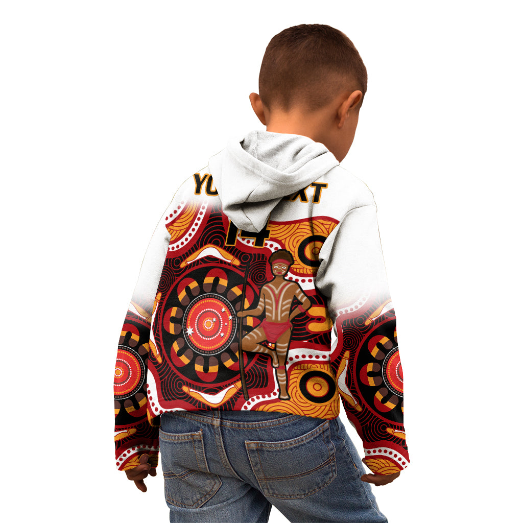 (Custom Text And Number) Australia Indigenous Rugby Kid Hoodie All Stars Aborigine Dreamtime White Version - Vibe Hoodie Shop