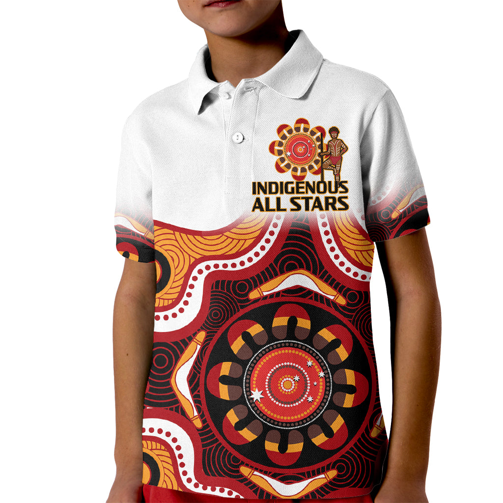 (Custom Text And Number) Australia Indigenous Rugby Kid Polo Shirt All Stars Aborigine Dreamtime White Version - Vibe Hoodie Shop