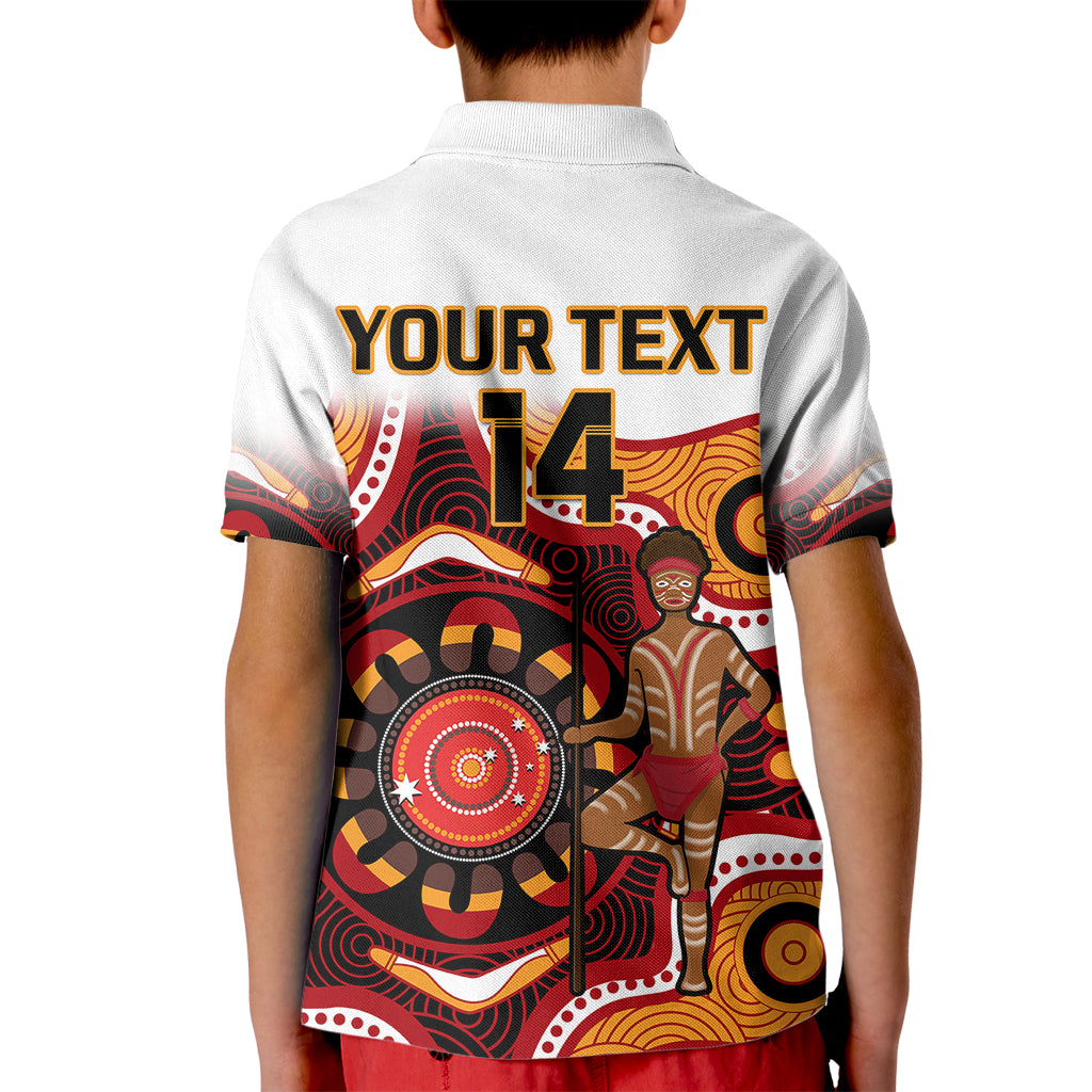 (Custom Text And Number) Australia Indigenous Rugby Kid Polo Shirt All Stars Aborigine Dreamtime White Version - Vibe Hoodie Shop