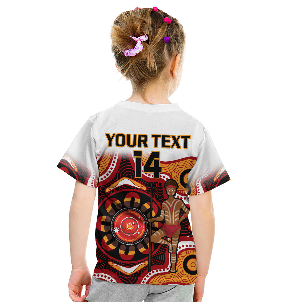 (Custom Text And Number) Australia Indigenous Rugby Kid T Shirt All Stars Aborigine Dreamtime White Version - Vibe Hoodie Shop