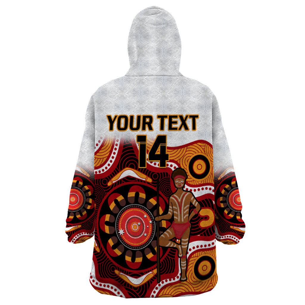 (Custom Text And Number) Australia Indigenous Rugby Wearable Blanket Hoodie All Stars Aborigine Dreamtime White Version - Vibe Hoodie Shop