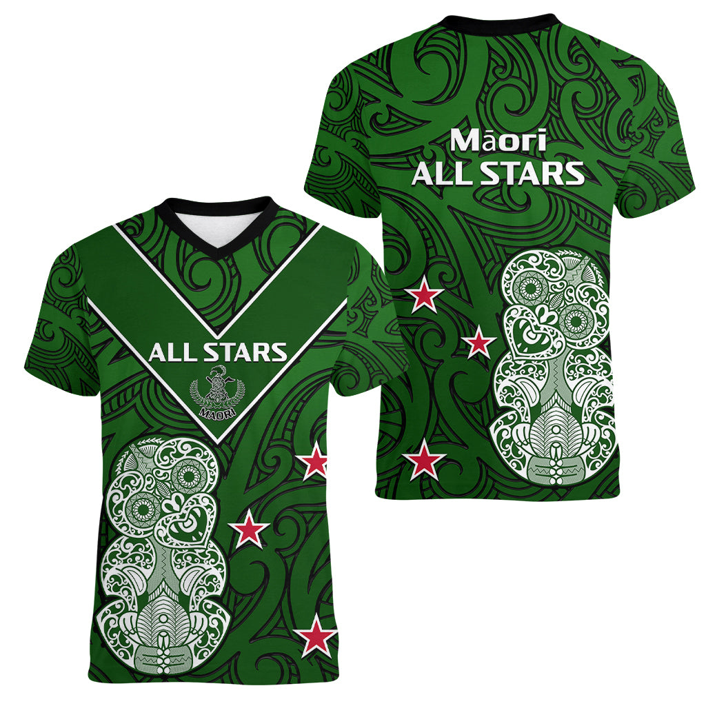 Aotearoa Rugby Women V Neck T Shirt All Stars New Zealand Tiki Maori - Vibe Hoodie Shop