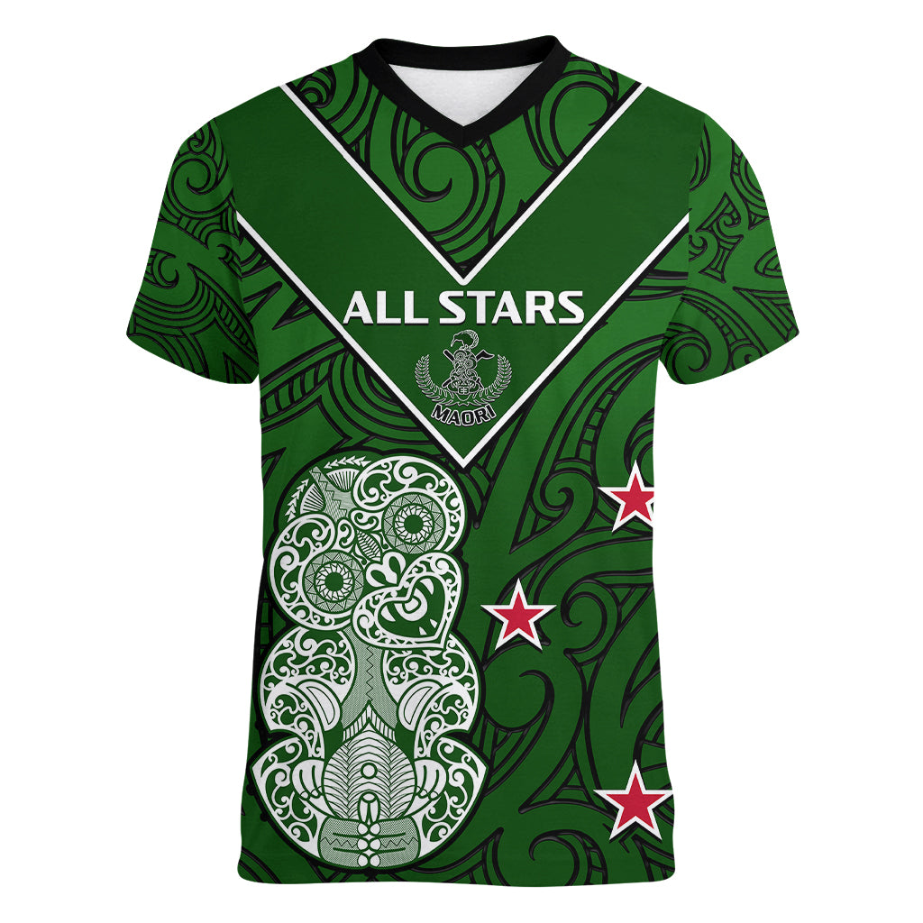 Aotearoa Rugby Women V Neck T Shirt All Stars New Zealand Tiki Maori - Vibe Hoodie Shop