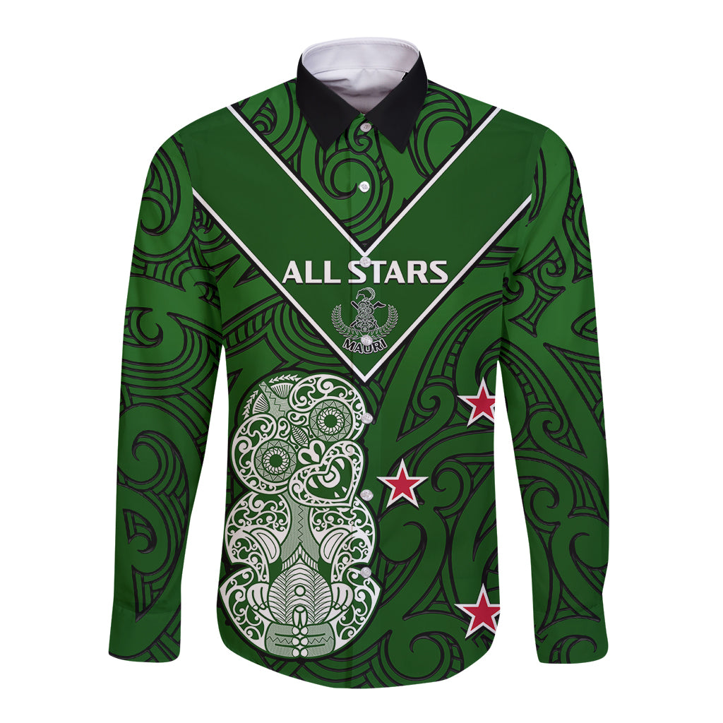 (Custom Text And Number) Aotearoa Rugby Long Sleeve Button Shirt All Stars New Zealand Tiki Maori - Vibe Hoodie Shop