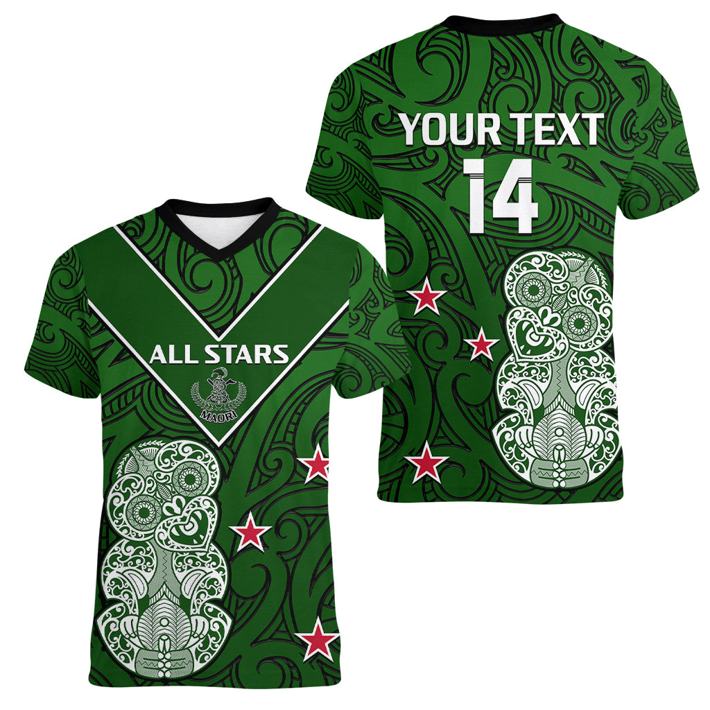 (Custom Text And Number) Aotearoa Rugby Women V Neck T Shirt All Stars New Zealand Tiki Maori - Vibe Hoodie Shop