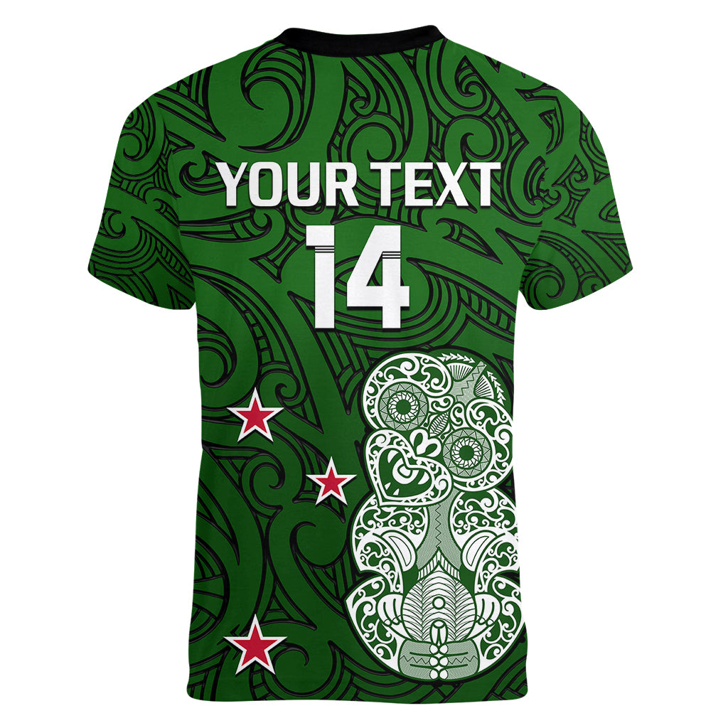 (Custom Text And Number) Aotearoa Rugby Women V Neck T Shirt All Stars New Zealand Tiki Maori - Vibe Hoodie Shop