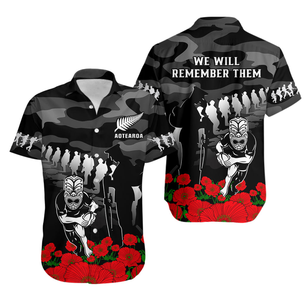 New Zealand ANZAC Rugby Hawaiian Shirt Silver Fern All Black Camouflage Mix Poppy - Vibe Hoodie Shop