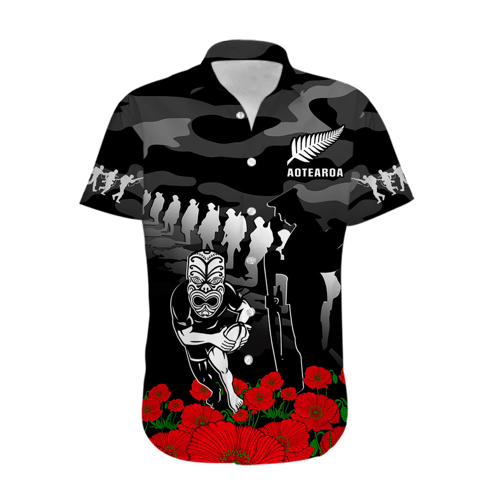 New Zealand ANZAC Rugby Hawaiian Shirt Silver Fern All Black Camouflage Mix Poppy - Vibe Hoodie Shop