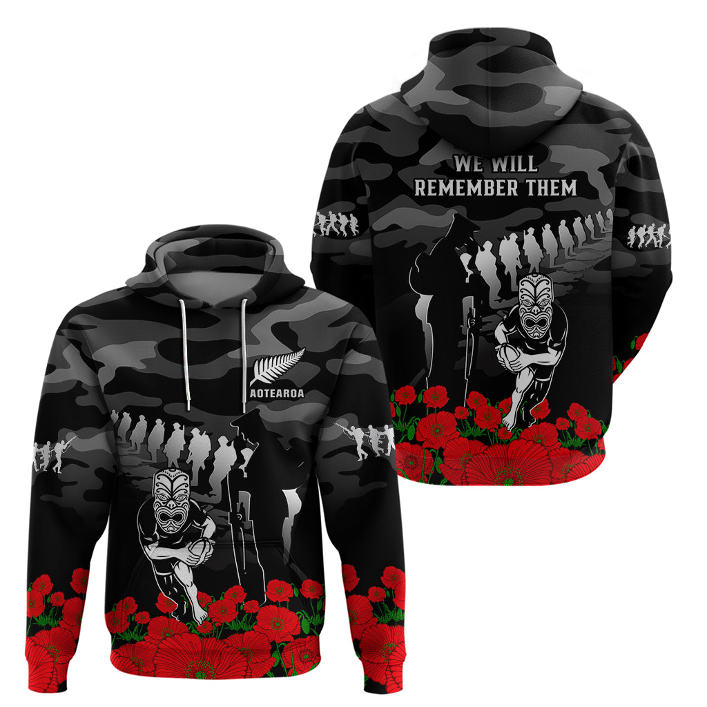 New Zealand ANZAC Rugby Hoodie Silver Fern All Black Camouflage Mix Poppy - Vibe Hoodie Shop