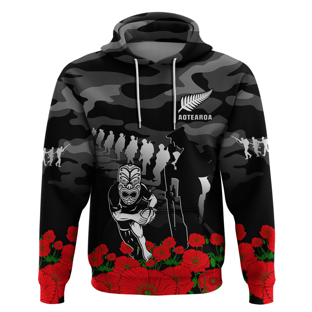 New Zealand ANZAC Rugby Hoodie Silver Fern All Black Camouflage Mix Poppy - Vibe Hoodie Shop