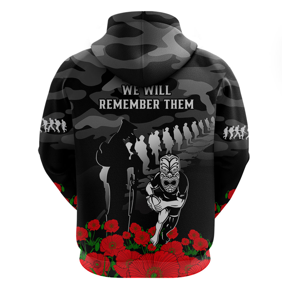 New Zealand ANZAC Rugby Hoodie Silver Fern All Black Camouflage Mix Poppy - Vibe Hoodie Shop