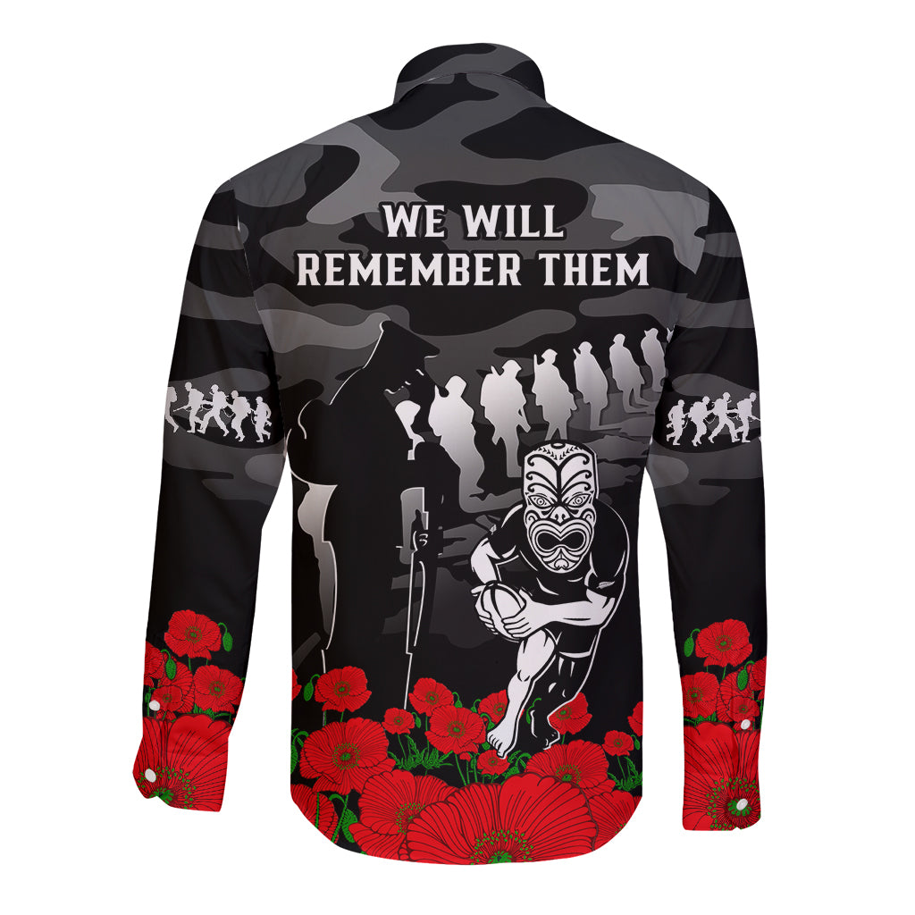 New Zealand ANZAC Rugby Long Sleeve Button Shirt Silver Fern All Black Camouflage Mix Poppy - Vibe Hoodie Shop