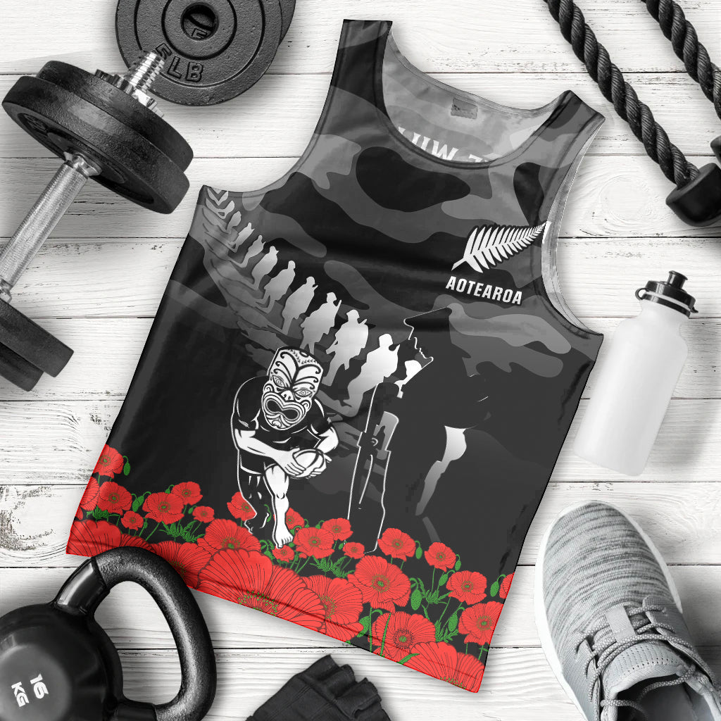 New Zealand ANZAC Rugby Men Tank Top Silver Fern All Black Camouflage Mix Poppy - Vibe Hoodie Shop