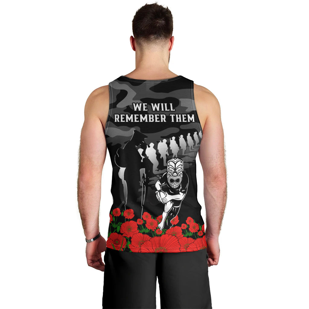 New Zealand ANZAC Rugby Men Tank Top Silver Fern All Black Camouflage Mix Poppy - Vibe Hoodie Shop