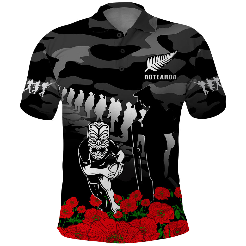 New Zealand ANZAC Rugby Polo Shirt Silver Fern All Black Camouflage Mix Poppy - Vibe Hoodie Shop