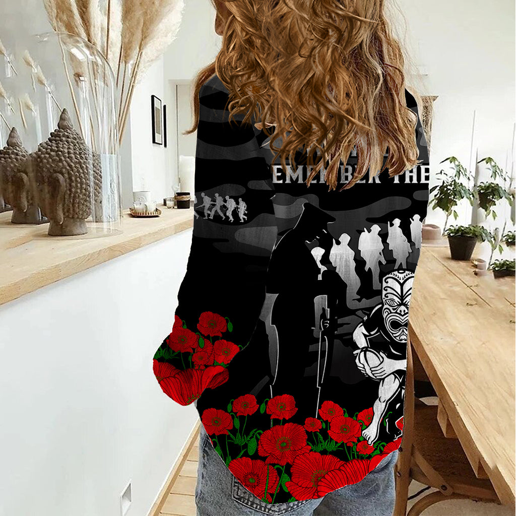 New Zealand ANZAC Rugby Women Casual Shirt Silver Fern All Black Camouflage Mix Poppy - Vibe Hoodie Shop