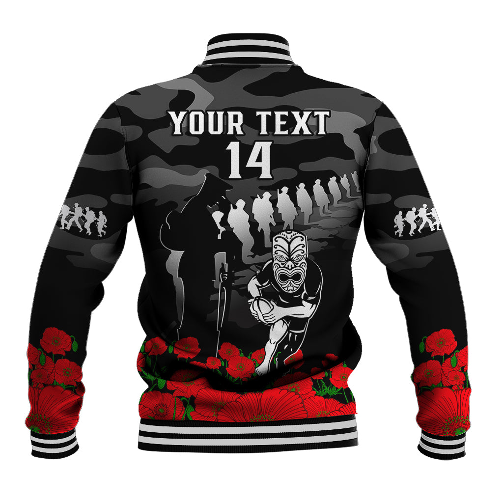 (Custom Text And Number) New Zealand ANZAC Rugby Baseball Jacket Silver Fern All Black Camouflage Mix Poppy - Vibe Hoodie Shop