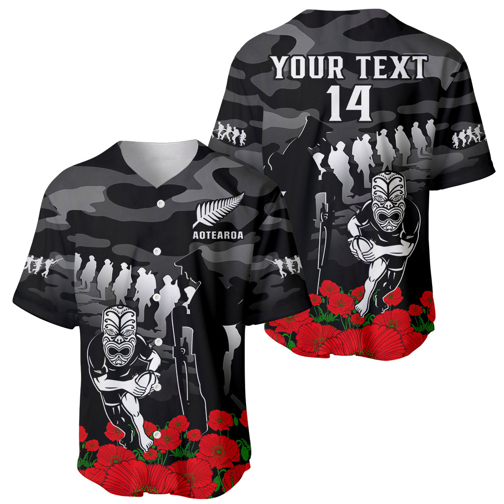 (Custom Text And Number) New Zealand ANZAC Rugby Baseball Jersey Silver Fern All Black Camouflage Mix Poppy - Vibe Hoodie Shop