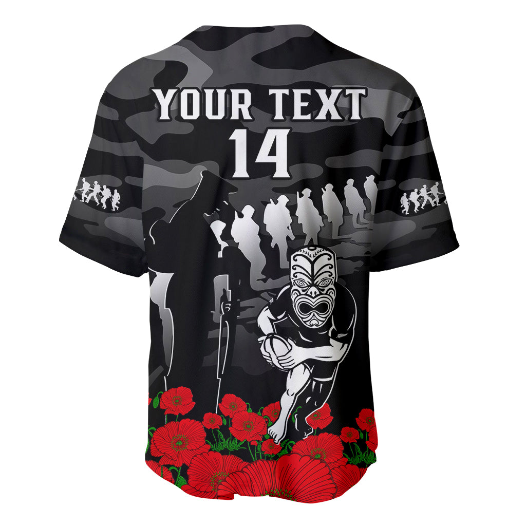 (Custom Text And Number) New Zealand ANZAC Rugby Baseball Jersey Silver Fern All Black Camouflage Mix Poppy - Vibe Hoodie Shop