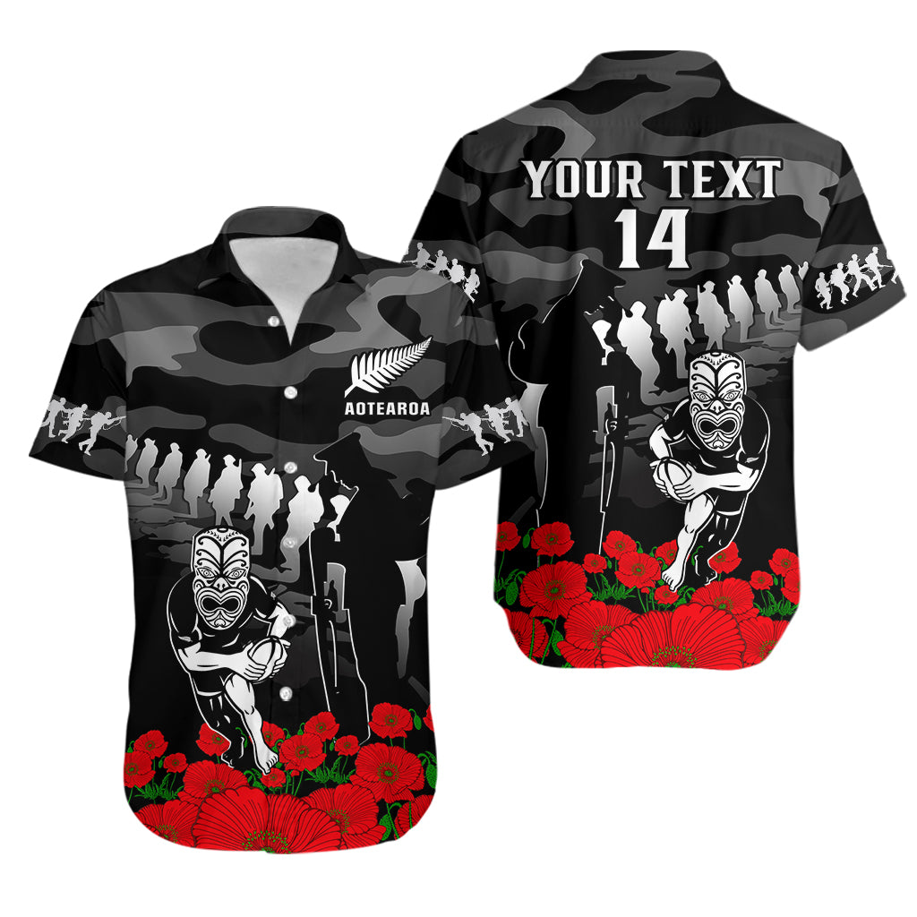 (Custom Text And Number) New Zealand ANZAC Rugby Hawaiian Shirt Silver Fern All Black Camouflage Mix Poppy - Vibe Hoodie Shop