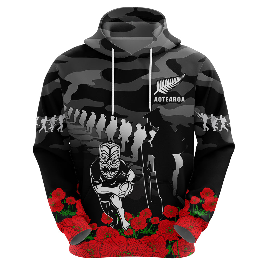 (Custom Text And Number) New Zealand ANZAC Rugby Hoodie Silver Fern All Black Camouflage Mix Poppy - Vibe Hoodie Shop