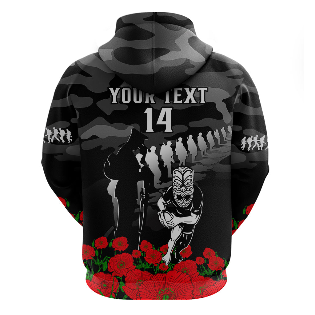 (Custom Text And Number) New Zealand ANZAC Rugby Hoodie Silver Fern All Black Camouflage Mix Poppy - Vibe Hoodie Shop