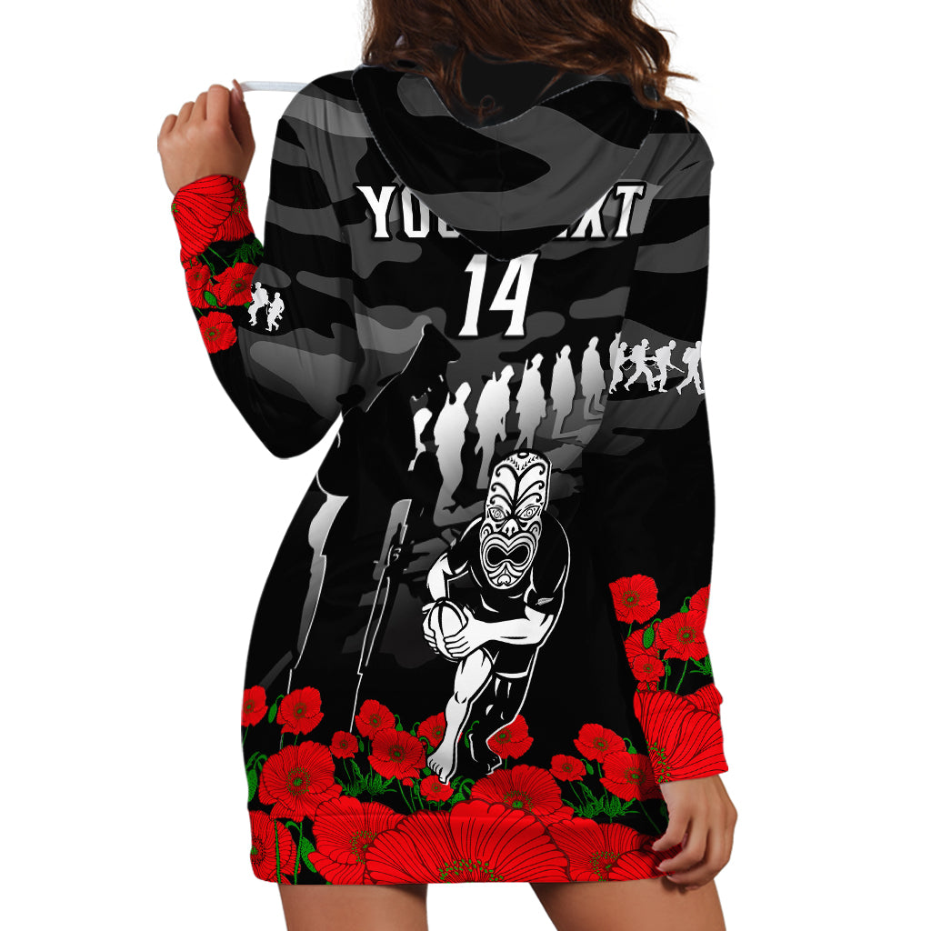 (Custom Text And Number) New Zealand ANZAC Rugby Hoodie Dress Silver Fern All Black Camouflage Mix Poppy - Vibe Hoodie Shop