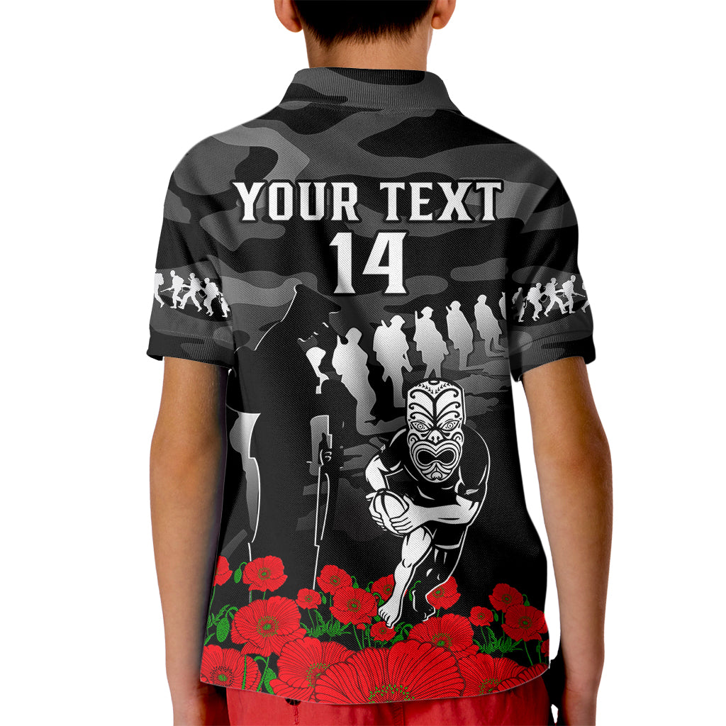 (Custom Text And Number) New Zealand ANZAC Rugby Kid Polo Shirt Silver Fern All Black Camouflage Mix Poppy - Vibe Hoodie Shop