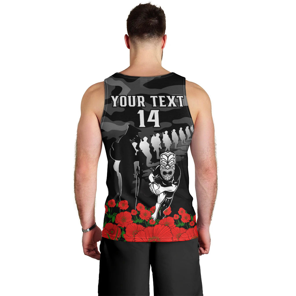 (Custom Text And Number) New Zealand ANZAC Rugby Men Tank Top Silver Fern All Black Camouflage Mix Poppy - Vibe Hoodie Shop