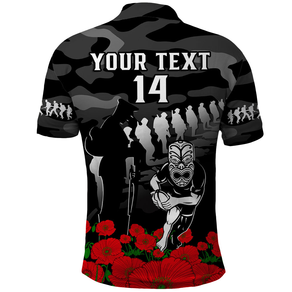 (Custom Text And Number) New Zealand ANZAC Rugby Polo Shirt Silver Fern All Black Camouflage Mix Poppy - Vibe Hoodie Shop